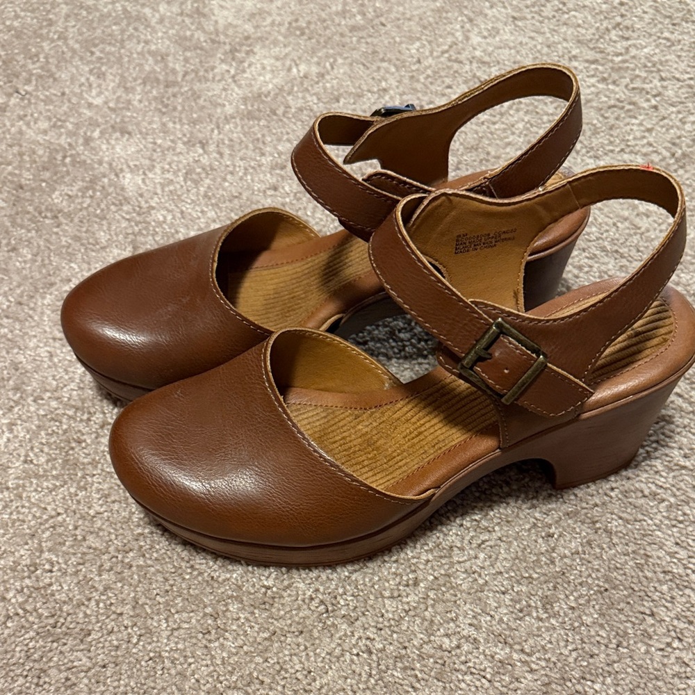 b.o.c. Brown Leather Mules with Strap